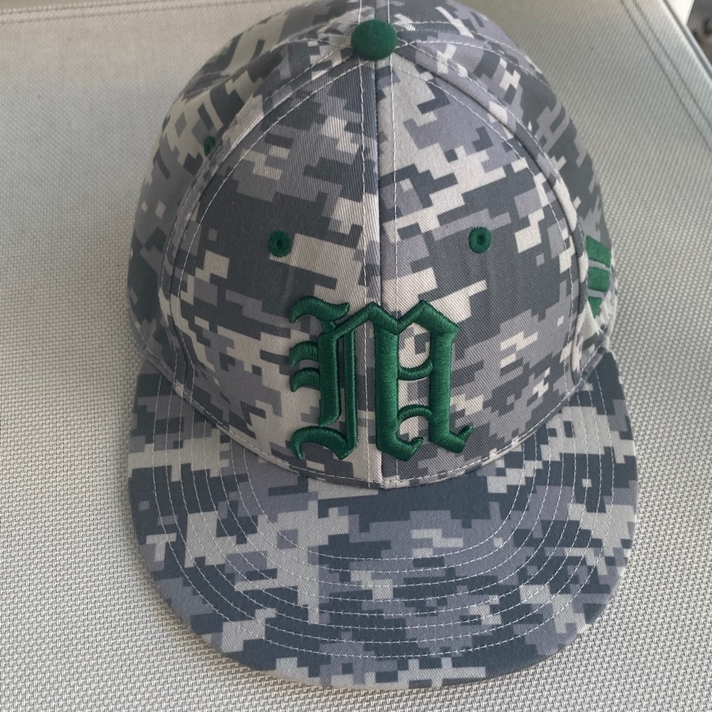 Gray Camo Cap with Green Lettering - Picture 1 of 7